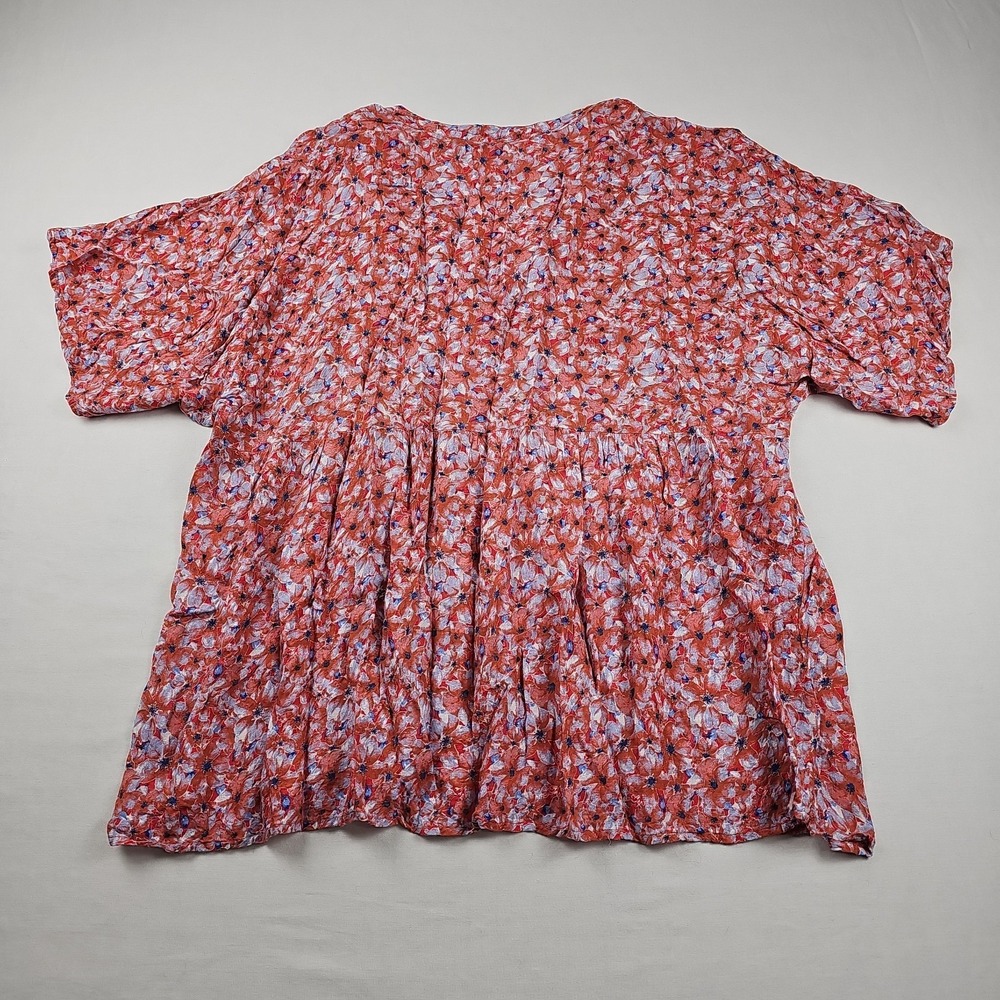 Blouse Women's Multicolor Floral  Size L/XL Smocked Boho Short Sleeve Top - Picture 2 of 9